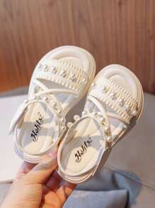 Cô gái Faux Pearl Decor Ruched Chi tiết Criss Cross Party Quai đeo mắt cá chân cho mùa hè - Màu be - Xem 4