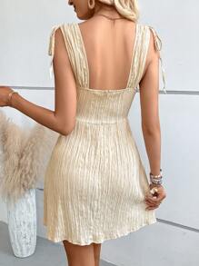 Breezaya Vestido de cuello profundo de cintura con fruncido - Albaricoque - Ver 2