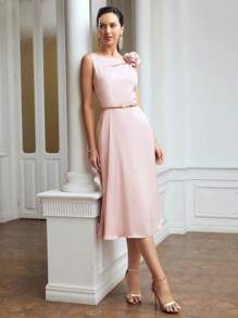 MOTF PREMIUM ROSETTE SWING DRESS WITHOUT BELT - Baby Pink - View 3