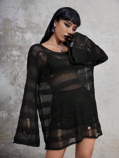 Goth Robe pull à épaule tombante sans soutien-gorge, école