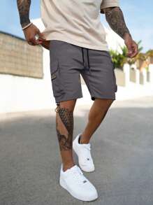 Manfinity Homme Nam Túi có nắp Eo dây rút Quần short - Màu xám đen - Xem 3