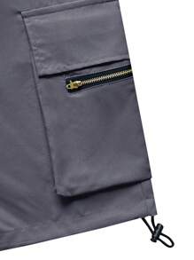 Manfinity Homme Nam Túi có nắp Eo dây rút Quần short - Màu xám đen - Xem 5