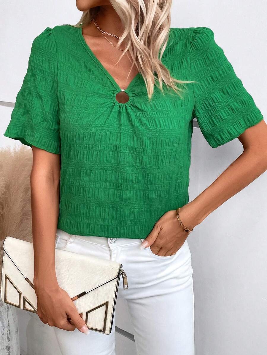 SHEIN LUNE Vòng liên Ống tay áo Áo sơ mi - màu xanh lá - Xem 1