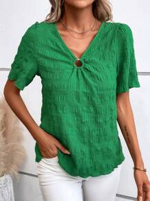 SHEIN LUNE Vòng liên Ống tay áo Áo sơ mi - màu xanh lá - Xem 3