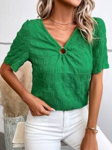 SHEIN LUNE Vòng liên Ống tay áo Áo sơ mi - màu xanh lá - Xem 4