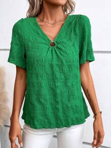 SHEIN LUNE Vòng liên Ống tay áo Áo sơ mi - màu xanh lá - Xem 5