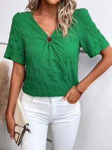 SHEIN LUNE Vòng liên Ống tay áo Áo sơ mi - màu xanh lá - Xem 6