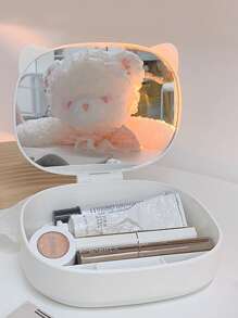 可折叠桌面镜，1 件猫耳装饰化妆镜/化妆镜（带收纳盒），女士和女孩适用的便携式旅行镜，送给女性、妈妈、妻子、姐妹、青少年、女朋友的礼物，梳妆镜，客厅、卧室、浴室、家居装饰，旅行用品，婚礼、派对、生日，送给男性、妈妈、爸爸、最好的朋友、老师的礼物，新年、配饰，趣味礼物 - 白色 - 查看 1