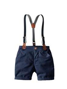 Young Boy Bow Front Shirt & Suspender Shorts