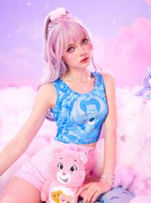 ROMWE X Care Bears 卡通圖案染色背心 - 藍色 - 查看 1