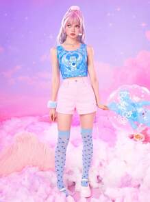 ROMWE X Care Bears 卡通圖案染色背心 - 藍色 - 查看 6