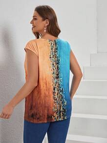 SHEIN LUNE 大碼撞色蝙蝠袖T恤 - 彩色 - 查看 2