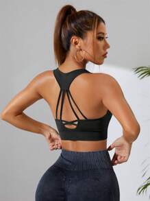 SHEIN Yoga Sxy Crisscross Back Sports Bra - Black - View 1
