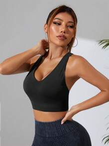 SHEIN Yoga Sxy Crisscross Back Sports Bra - Black - View 4