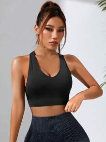 SHEIN Yoga Sxy Crisscross Back Sports Bra - Black - View 5