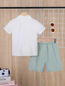 SHEIN Bộ thời trang bé trai Nút đôi Nơ trước Nút phía trước Khối Màu Buổi tiệc - Nhiều màu - Xem 2