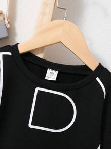 SHEIN Young Boy Letter Graphic Sweatshirt & Joggers - Black - View 4