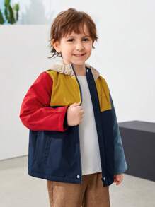 SHEIN Young Boy Colourblock Zip Up Thermal Hooded Coat - Multicolor - View 8
