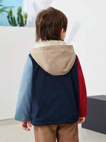 SHEIN Young Boy Colourblock Zip Up Thermal Hooded Coat - Multicolor - View 7
