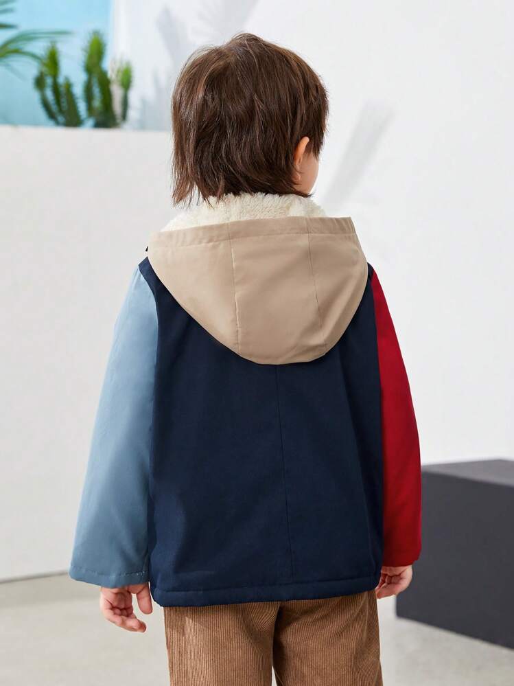 SHEIN Chico joven Abrigo con capucha de color combinado con cremallera térmico - Multicolor - Añade 7