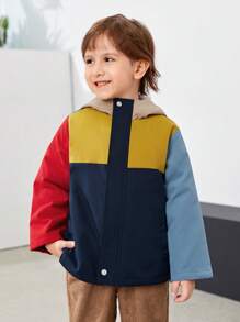 SHEIN Young Boy Colourblock Zip Up Thermal Hooded Coat - Multicolor - View 6