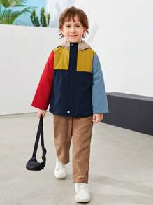 SHEIN Young Boy Colourblock Zip Up Thermal Hooded Coat - Multicolor - View 4