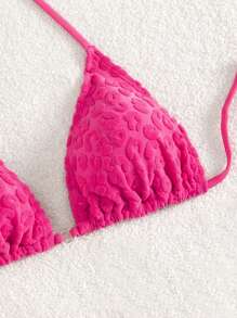 Swim Mod Summer Beach Halter Triangle Bikini Top - Hot Pink - View 3