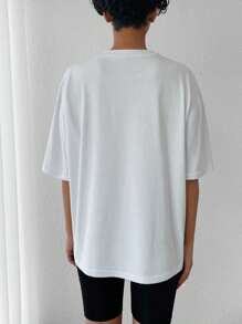 EURMUSE Car & Slogan Graphic Drop Shoulder Tee - White - View 4