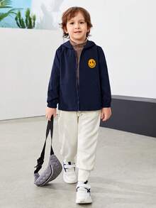 SHEIN Young Boy Slogan Graphic Hooded Jacket - Navy Blue - View 6