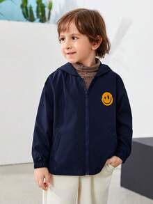 SHEIN Young Boy Slogan Graphic Hooded Jacket - Navy Blue - View 3