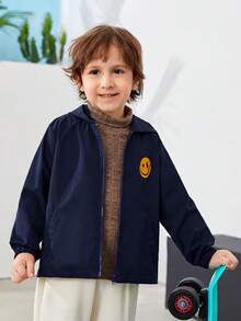 SHEIN Young Boy Slogan Graphic Hooded Jacket - Navy Blue - View 7