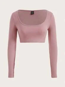 SHEIN BASICS Áo nữ Gân đan màu trơn Gợi cảm - Bụi hồng - Xem 1