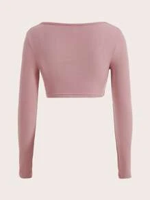 SHEIN BASICS Áo nữ Gân đan màu trơn Gợi cảm - Bụi hồng - Xem 2