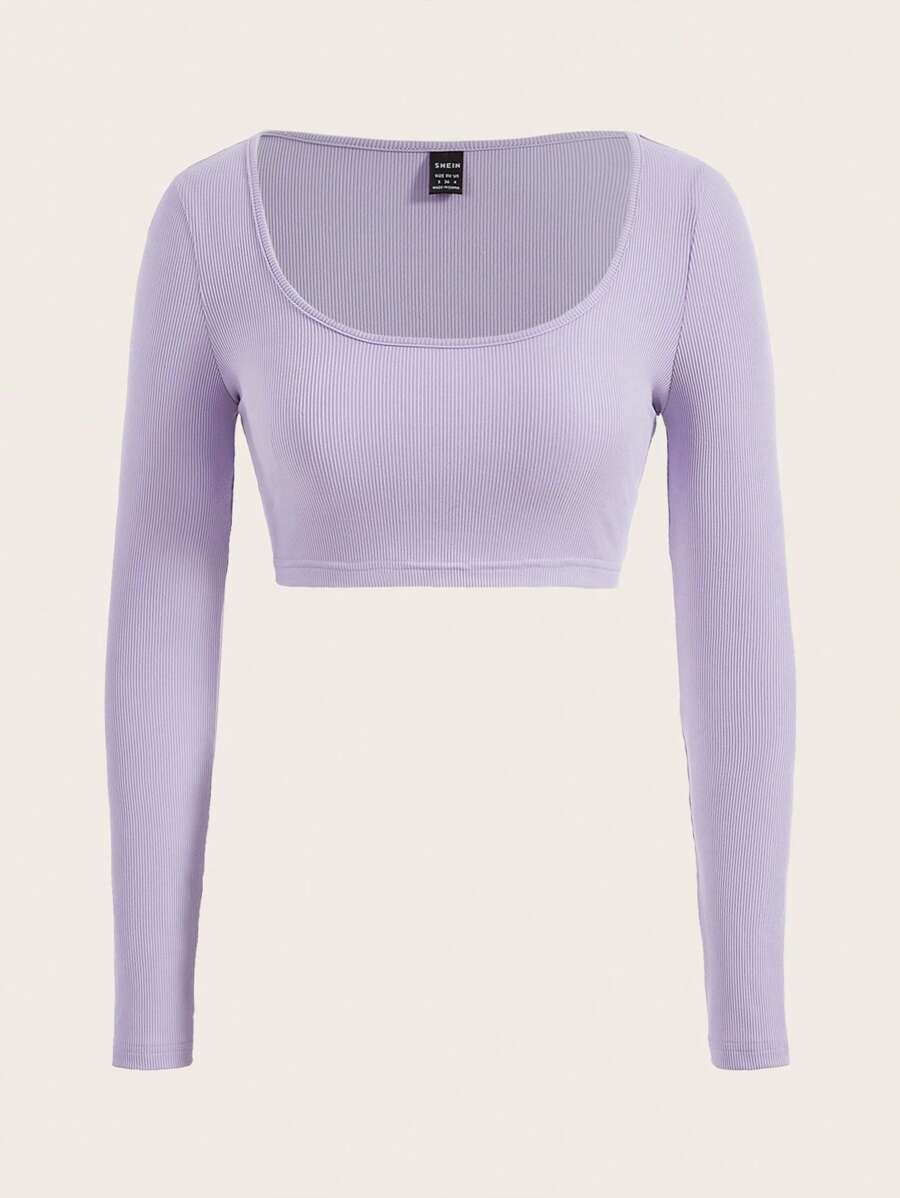 SHEIN BASICS White Knit Women's Slim Fit Crop Top With  Letter & Heart Pattern - Lilac Purple - View 1