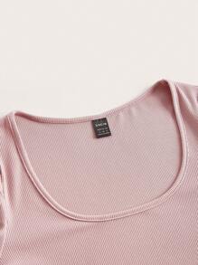 SHEIN BASICS Áo nữ Gân đan màu trơn Gợi cảm - Bụi hồng - Xem 4