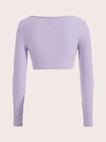 SHEIN BASICS White Knit Women's Slim Fit Crop Top With  Letter & Heart Pattern - Lilac Purple - View 2