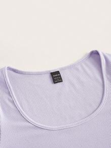 SHEIN BASICS White Knit Women's Slim Fit Crop Top With  Letter & Heart Pattern - Lilac Purple - View 3