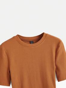 SHEIN BASICS Koszulka z prążkowanej dzianiny - Brązowy - Zobacz 4