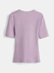 SHEIN BASICS Tricou tricotat cu nervuri solide - Liliac violet - Vizualizare 2