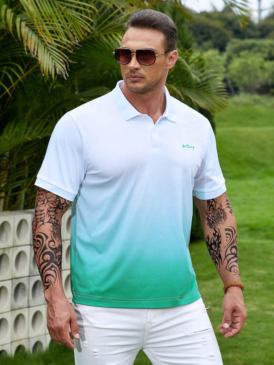 Manfinity Homme Áo thun có cổ Nam Nút phía trước Lá thư Ombre Giải trí - Nhiều màu - Xem 1