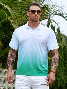 Manfinity Homme Áo thun có cổ Nam Nút phía trước Lá thư Ombre Giải trí - Nhiều màu - Xem 4