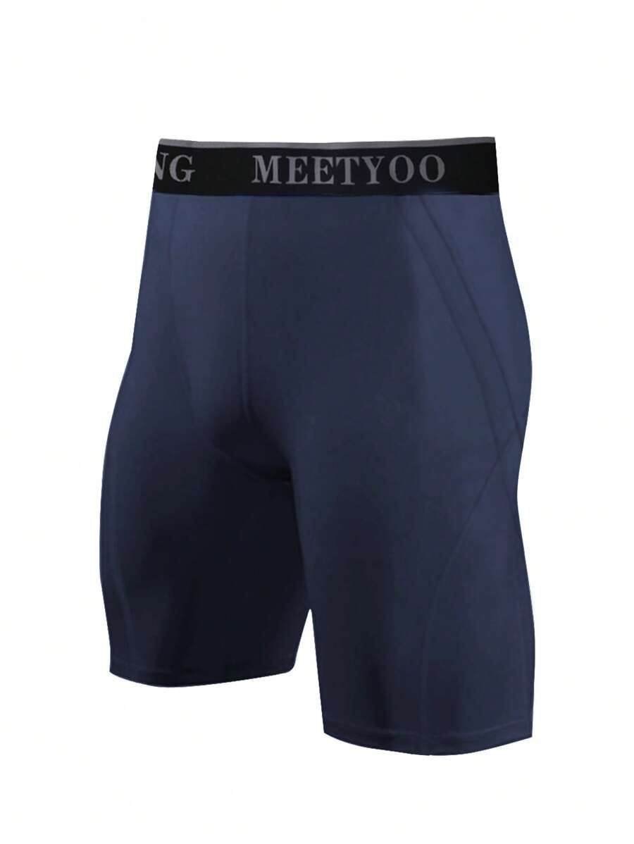 男士腰部字母條帶運動緊身褲 - 藏蓝色 - 查看 1