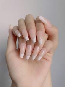 24pcs Two Tone Fake Nail With Double-sided Tape - Apricot - View 1