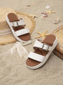 Girls Buckle Decor Fashionable Slippers For Summer - White - View 1