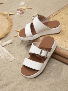 Girls Buckle Decor Fashionable Slippers For Summer - White - View 2