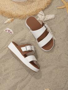 Girls Buckle Decor Fashionable Slippers For Summer - White - View 3