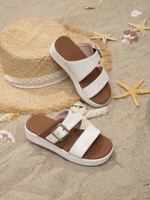 Girls Buckle Decor Fashionable Slippers For Summer - White - View 4