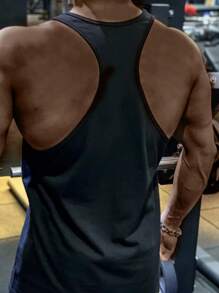 Fitness Hombres Top tank deportivo con estampado de slogan de espalda nadadora - Negro - Ver 2