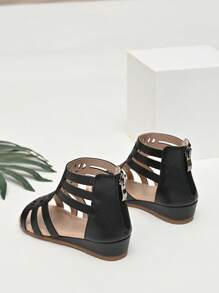 Girls Hollow Out Zipper Back Gladiator Sandals For Summer - Black - View 2
