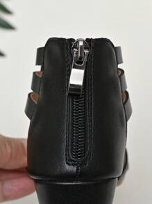 Girls Hollow Out Zipper Back Gladiator Sandals For Summer - Black - View 6